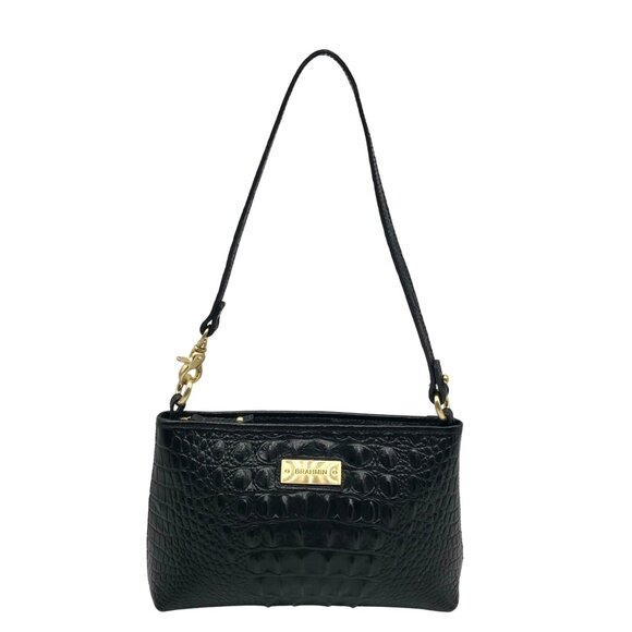Brahmin Black Croc Embossed Leather Mini Shoulder Bag - Picture 1 of 10